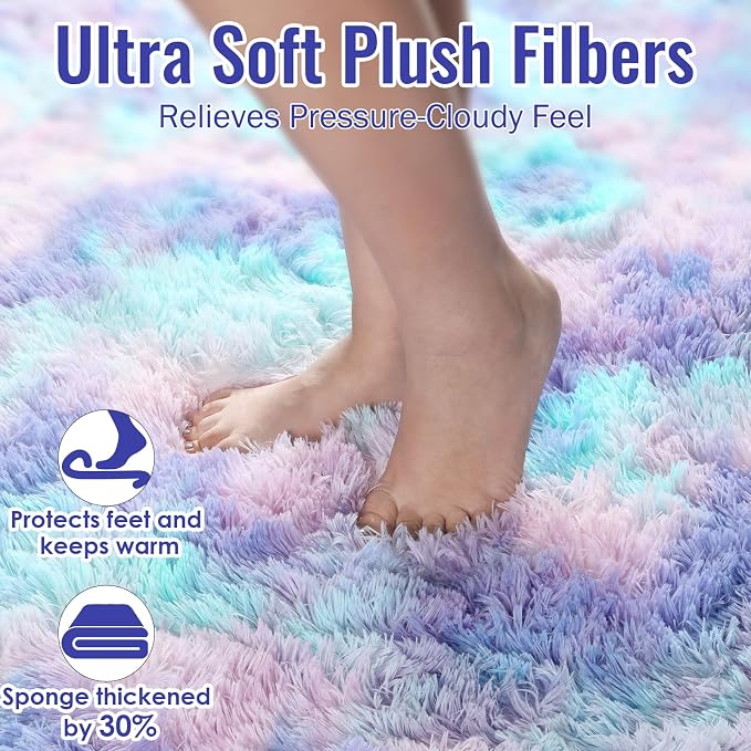 PAGISOFE Cute Furry Pastel Rug for Girls Bedroom, Soft Adorable Rainbow Purple - Image 3