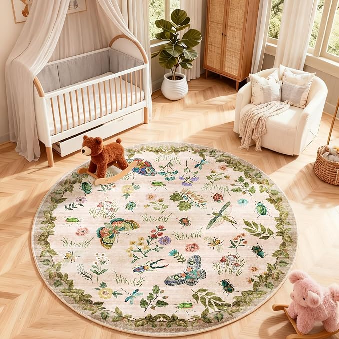Washable Round Rugs for Bedroom 4ft: Living Room Rug Stain Resistant Non Slip - Image 6