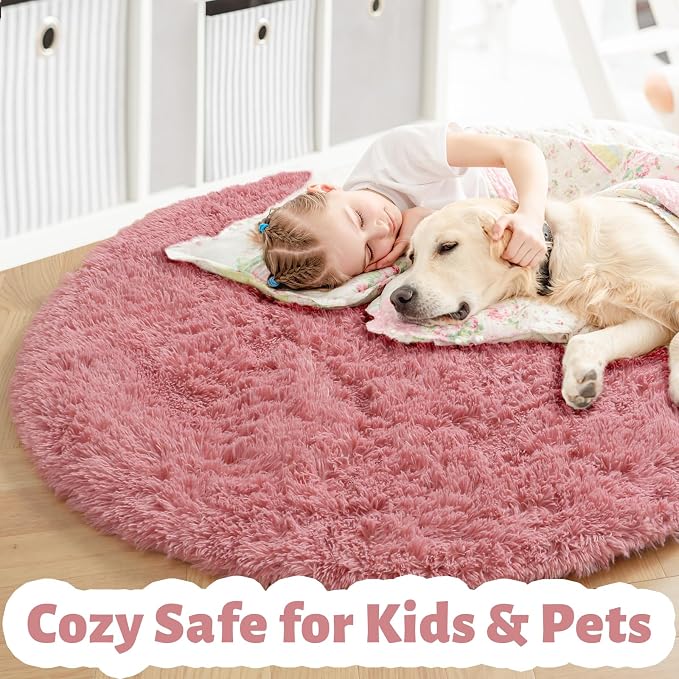 Amdrebio Blush Fluffy Round Rug 4Ft - Image 3