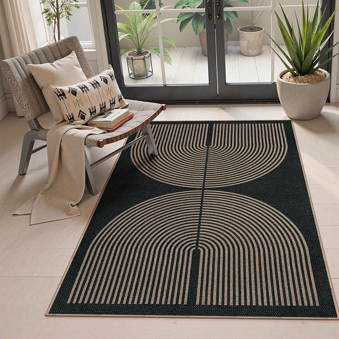 Lahome Enfys Modern Rainbow Easy Jute Outdoor Patio Rug, 3x5 Black Washable Rugs - Image 6