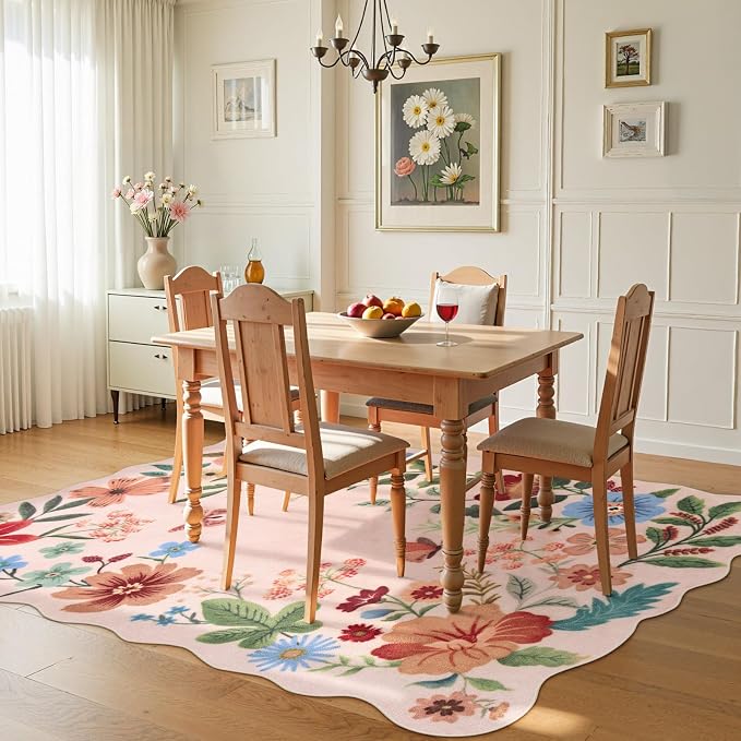 Lahome Floral Washable Rugs, 4X6 Pink Rugs - Image 3