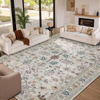Rugxara 9x12 Rugs for Living Room & Bedroom, Floral Washable Rug, Boho Area Rug - Image 4