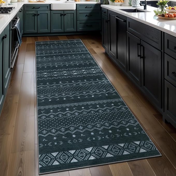 SERISSA 2x6 Kitchen Runner Rug, Washable Non-Slip Grey Boho Rug, Soft Low-Pile by SERISSAHomeDecorCollection