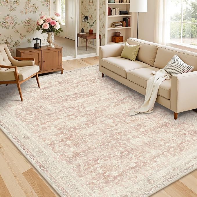 Latte&Fog Washable 6x9 Pink Rugs - Image 3