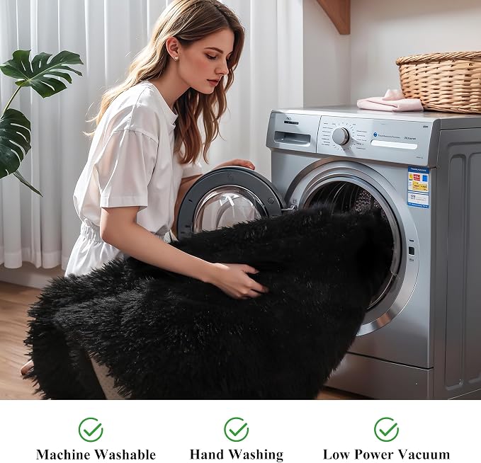 KICHOWUA 4x6 Black Fluffy Shag Rug - Image 6
