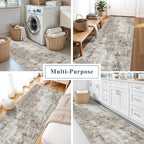 3x7 Washable Non-Slip Kitchen Runner Rug – Modern Abstract Neutral Beige & Gray - Image 3