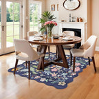 Floral Square Area Rug for Family: Washable 5x5 Scalloped Carpet for Living - Image 5