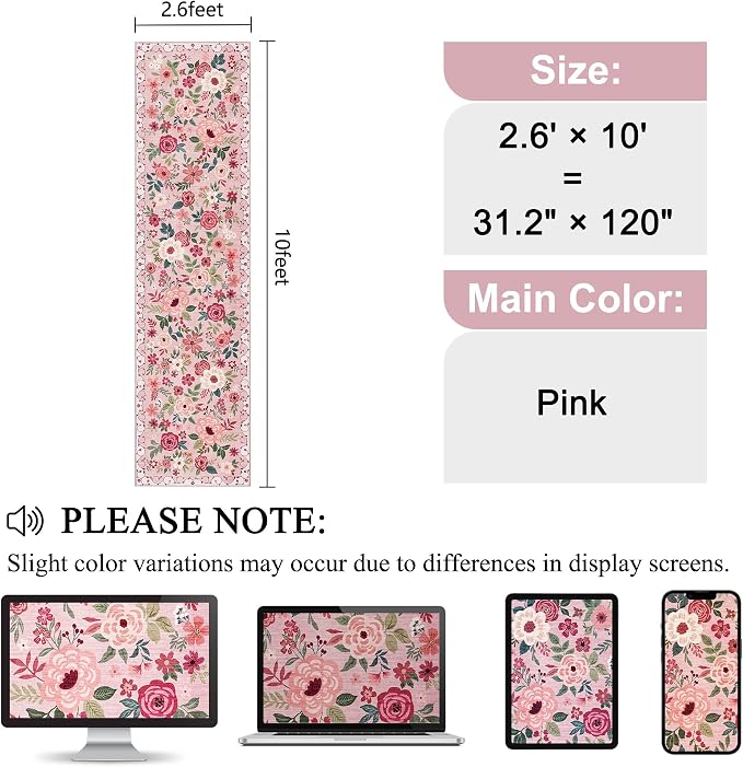 DUKINO Runner Rug for Hallway, 2.6x10 Washable Floral Long Kitchen Rug - Image 2