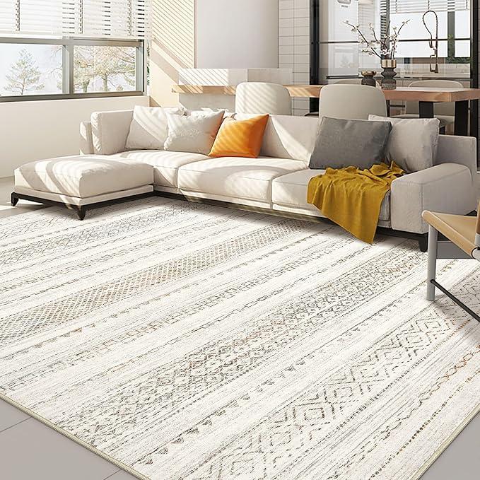 Nakagishi Area Rug 6x9 Living Room: Washable Boho Large Neutral Soft Farmhouse by NakagishiAreaRug