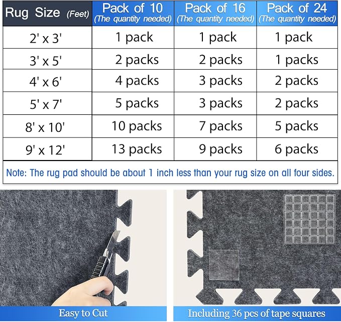 BXI Soundproof Interlocking Rug Pad 10 Pcs, High Density Noise Reduction Puzzle - Image 6