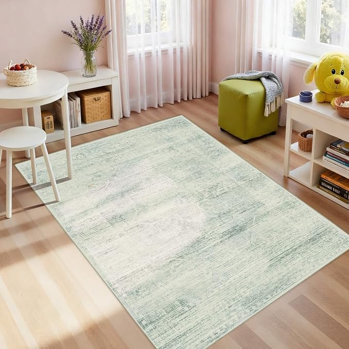 Latte&Fog 3x5 Entryway Green Area Rugs, Washable Vintage Small Rugs - Image 5