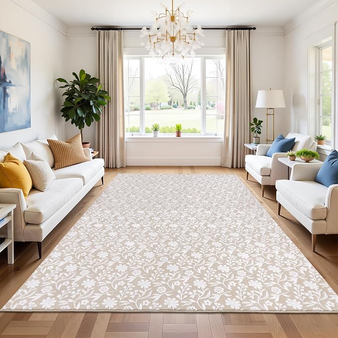 Vaukki 5x7 Area Rug for Living Room, Soft Fluffy Washable Modern Floral Indoor - Image 8