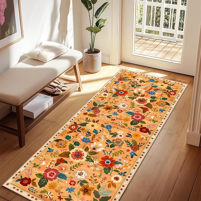 RELEANY Floral 2x8 Area Rugs Washable Print Boho Cute Carpet Non Slip Flower - Image 2