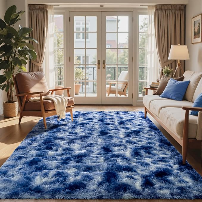 5x7 Ft Blue Shag Rugs for Bedroom Living Room Decor, Ultra Soft Fluffy Furry - Image 2