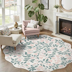 DCX Pink Botanical 5x5 Rug, Machine Washable Non Slip Stain Resistant Carpet by DCXWashableRug