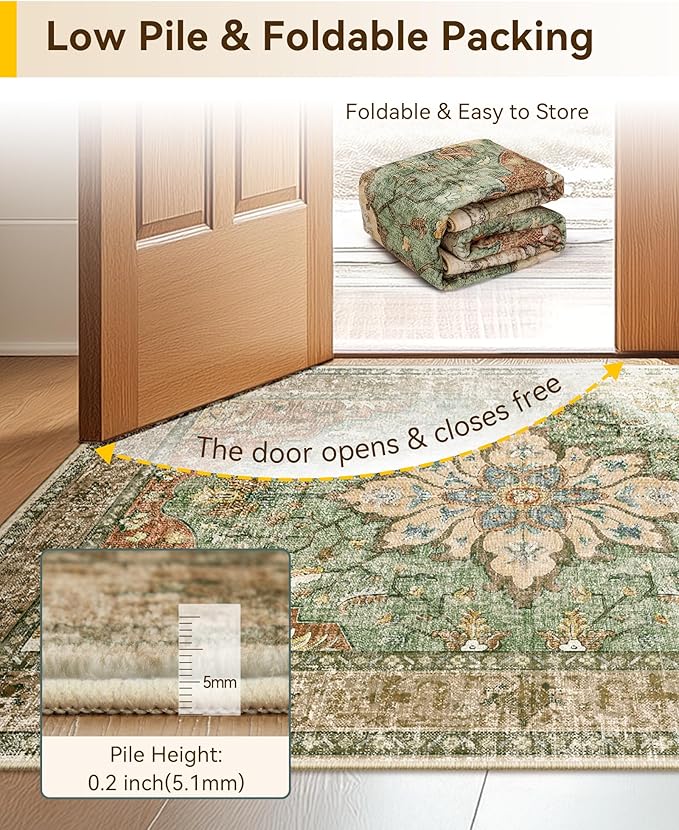 RELEANY Area Rugs 4'x5' Washable Non-Slip, Floral Vintage Distress Medallion - Image 3