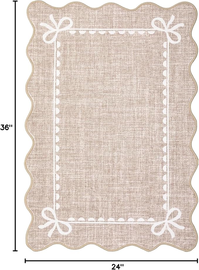 GarveeHome Scalloped Bow Rug for Kitchen Floor, Solid Camel Rug for Dorm - Image 2