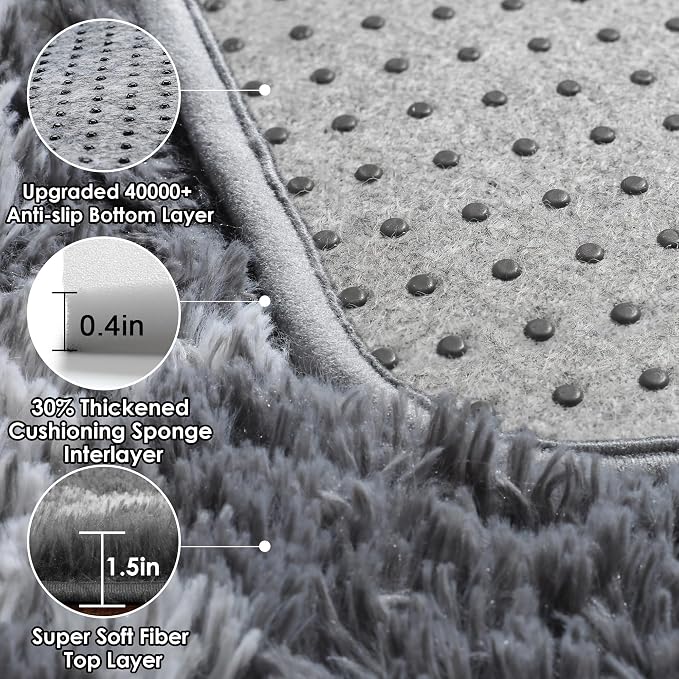 ONASAR 5x7 Area Rugs for Living Room Bedroom, Fluffy Grey and White Faux Fur - Image 4