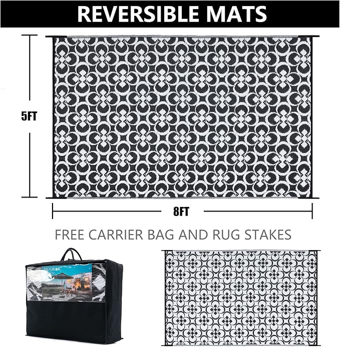 HUGEAR Outdoor Rug, Large Waterproof Outdoor Area Rug, Reversible Portable - Image 2
