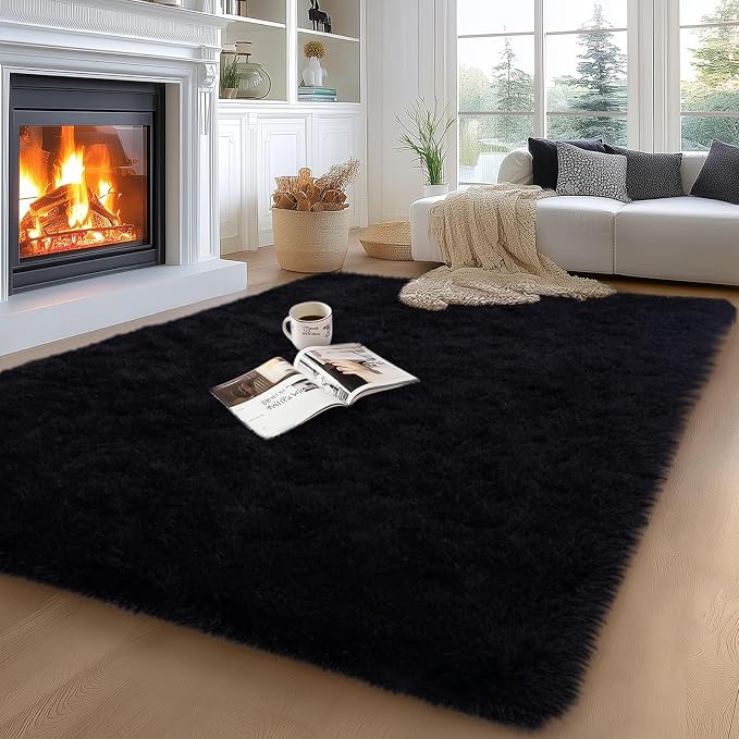 qulint 5x7 Area Rug for Living Room, Large Fluffy Black Carpet for Bedroom Soft by QULINT