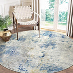Lahome Modern Abstract Round Rug - 6Ft Large Blue Living Room Rug Washable 6x6 by Lahome