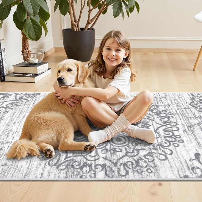 HEBE Hallway Runner Rug 3'x8' Washable Vintage Distressed Area Rugs Non Slip - Image 5