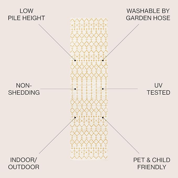 JONATHAN Y Moroccan Geometric Indoor Outdoor Runner Rug 2X10 Cream/Yellow - Image 2