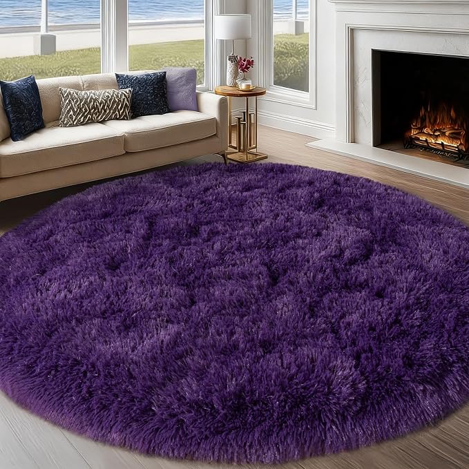 Round Purple Rug for Bedroom, 8 ft Circle Area Rugs for Living Room, Soft Large by WISHTREE