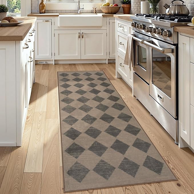 Lahome Zelie Checkered Washable 2x6 Brown Runners - Image 2