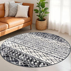 KUTA Washable Rugs Round 5Ft Black Navy Blue Boho Area Rug - Image 3