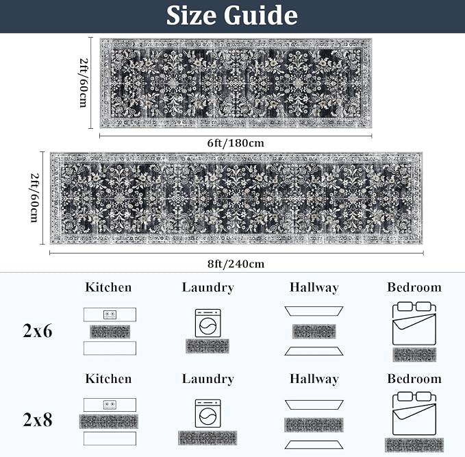 Yamaziot Washable Runner Rug 2x6 – Non Slip Boho Floral Hallway Runner Rug - Image 2
