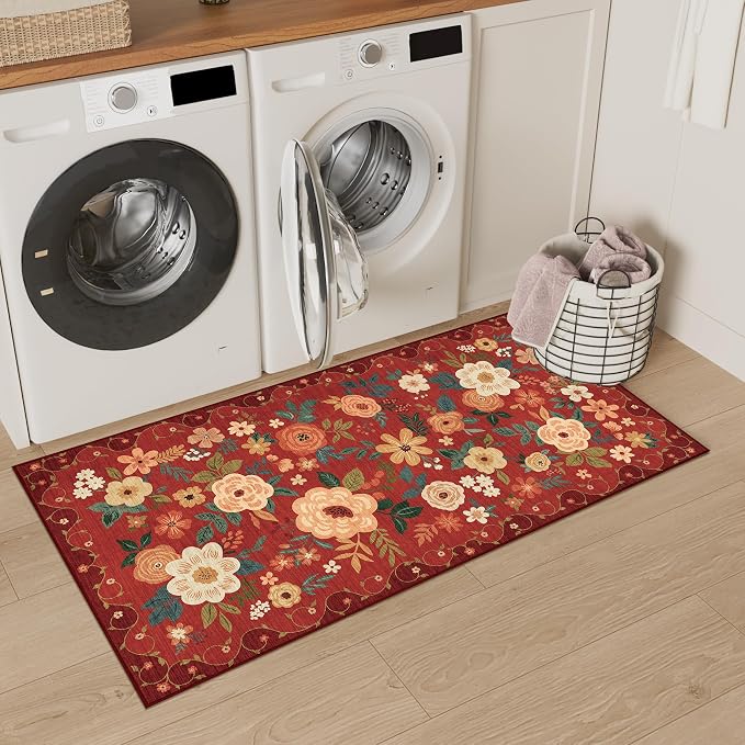 DUKINO 2x4 Rug for Entryway, Washable Kitchen Floral Runner Rug - Image 7