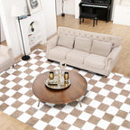Super Soft Rug for Bedroom, 5x7 Ft Beige and White Area Rug Classic Checkered - Image 2