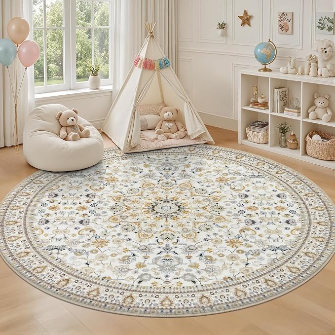 Round Area Rug for Living Room: 6ft Washable Vintage Boho Soft Thin Circle Rug - Image 5