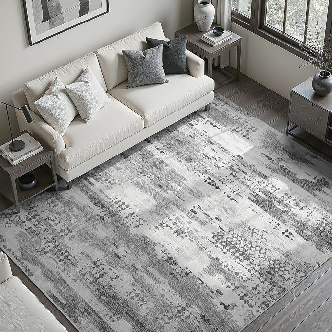 DCX Abstract Area Rug 6x9, Washable Gray Modern Rug by DCXWashableRug