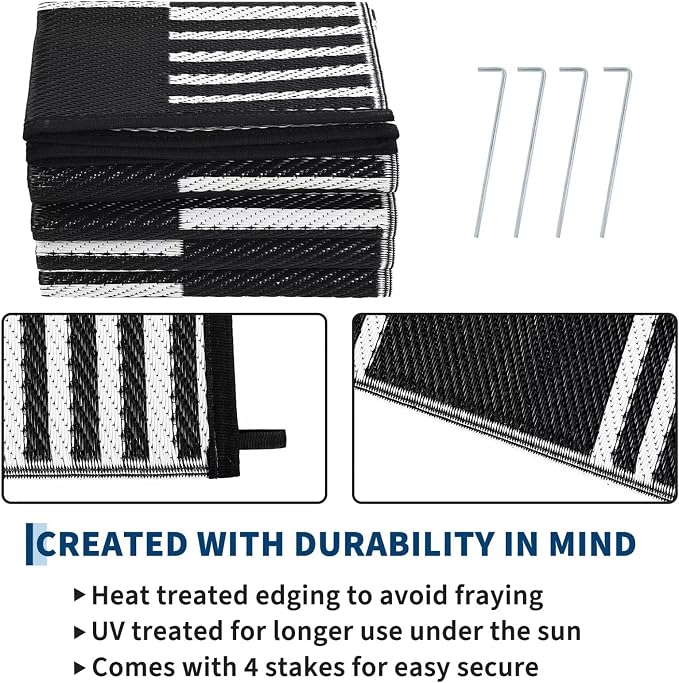 Garvee Waterproof Outdoor Rug 6x9, Checkered Foldable Plastic Straw Patio - Image 4