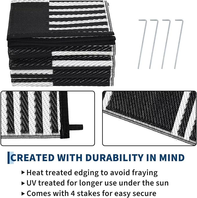 Garvee Waterproof Outdoor Rug 10x14, Checkered Foldable Plastic Straw Patio - Image 4