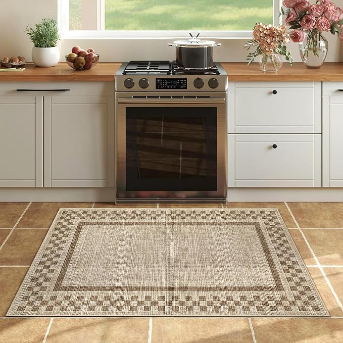 Small Area Rug 2x3 Modern Checkered Entry Rug Solid Color Scalloped Kitchen - Image 2