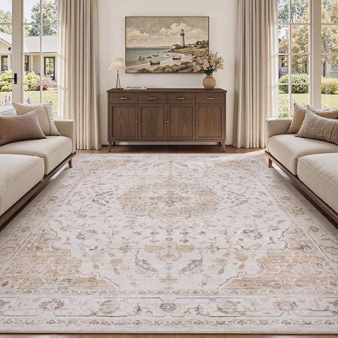 PADOOR 5X7 Area Rug, Rugs for Living Room, Soft Beige Rugs for Bedroom by PADOOR