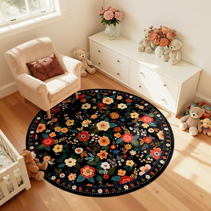 4ft Area Rugs for Living Room Vacuum-Friendly Machine Washable Area Rug Flower - Image 6