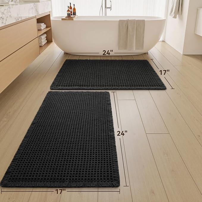 Upgraded Waffle Bath Mats Set of 2, Super Absorbent Non Slip Bath Mats - Image 2