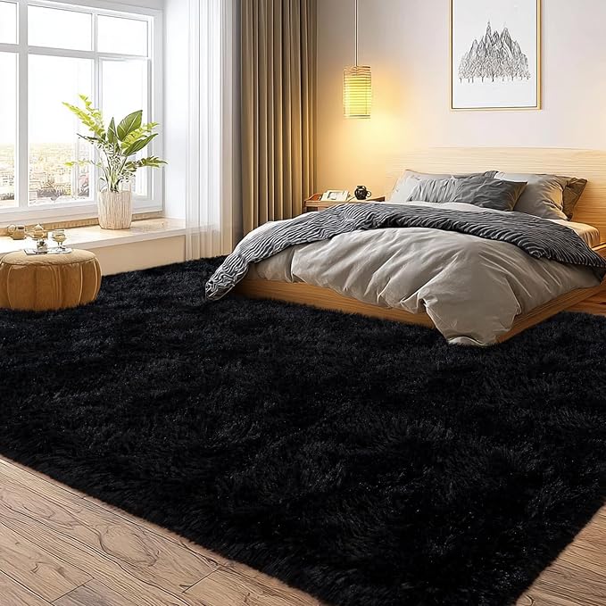 qulint Black Rug for Living Room, 10x14 Area Rug for Bedroom Soft Fluffy Large - Image 2
