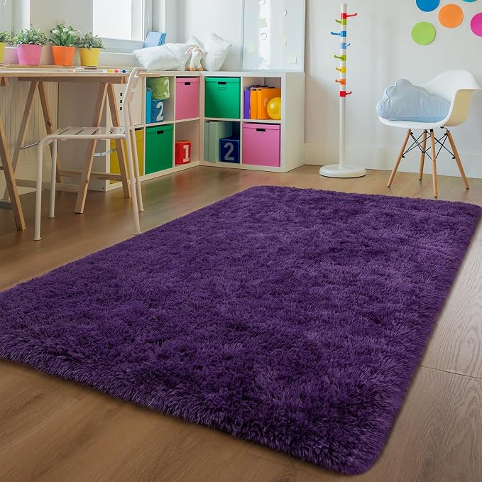Andecor Shag Area Rug for Living Room, 5x8 Feet Purple Soft Fluffy Indoor Plush by Andecor