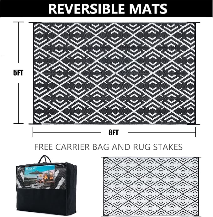 HUGEAR Outdoor Rug Mats, Large Waterproof Outdoor Area Rug, Reversible Portable - Image 2