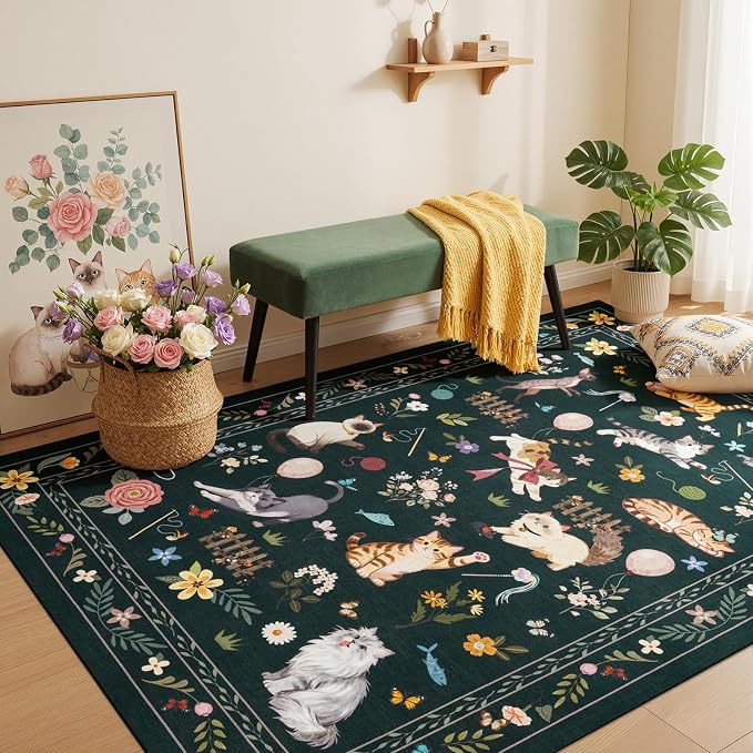 Unirea 3x5 Black Cat Area Rug for Entryway Kitchen, Medium Washable Kids Rug - Image 8