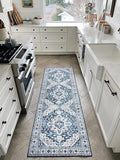 Moynesa Blue Vintage Floral Medallion Runner Rug, Machine Washable, Pet Friendly by Moynesa