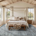 Latte&Fog 8x10 Area Rugs for Living Room, Large Vintage Blue Washable Rug - Image 4
