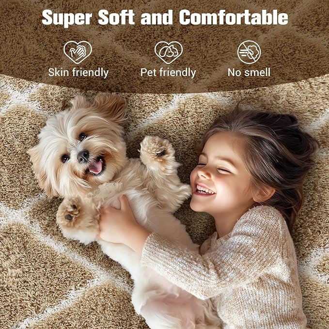 TOOHUB Fluffy Rug for Bedroom, 8X10Feet Stripe Checkered Rug Anti-Skid High - Image 7
