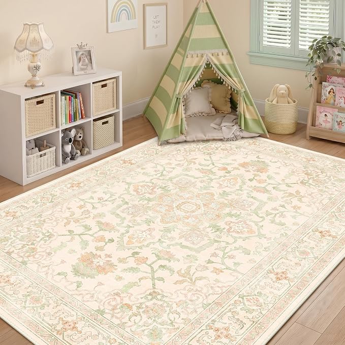 CAPALOCA Machine Washable Rugs Nursery Rug Cute Girl Non Slip Low Pile Water - Image 3
