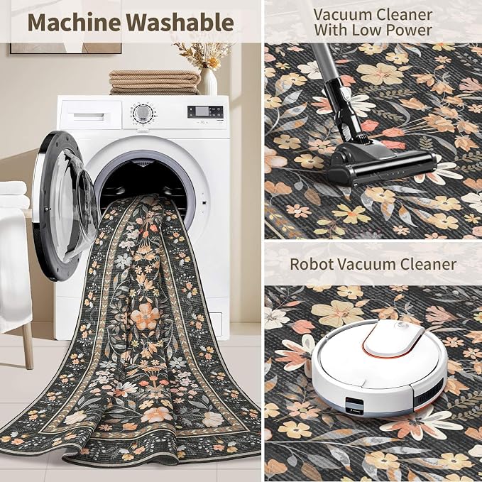 Rugxara 2x10 Floral Runner Rug, Washable Runners - Image 5